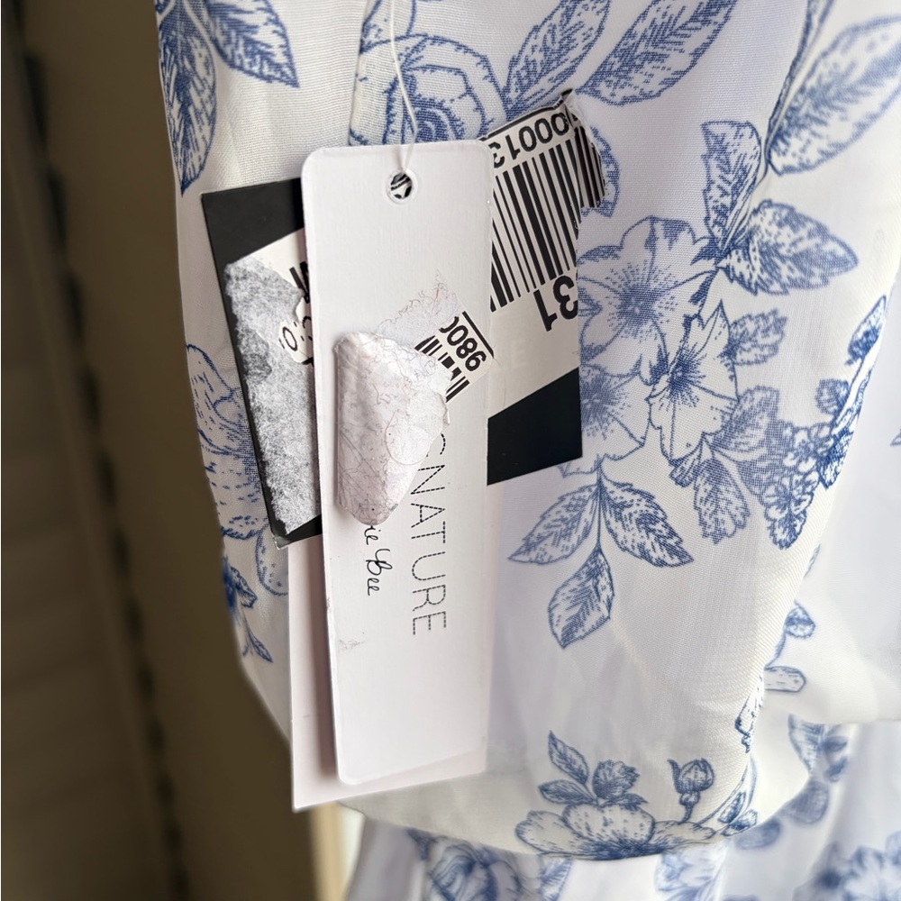 🆕✨Signature byRobbieBee Blue Floral Tiered Midi Dress Size 6 White Chinoiserie - Picture 15 of 15